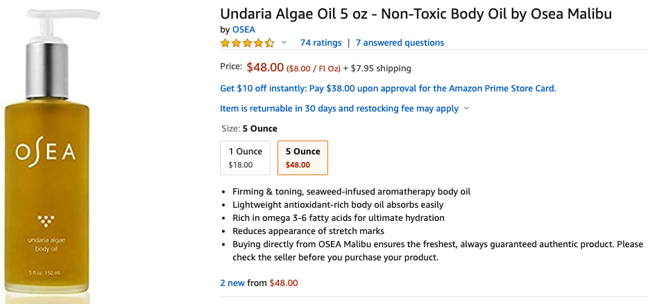 OSEA Amazon Product Detail page