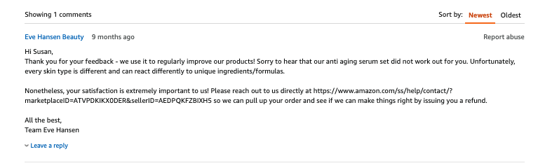 Amazon Negative Product Review Response