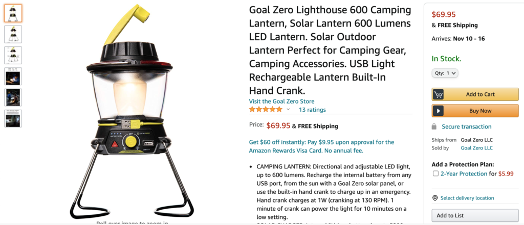 Goal Zero Amazon Listing Example